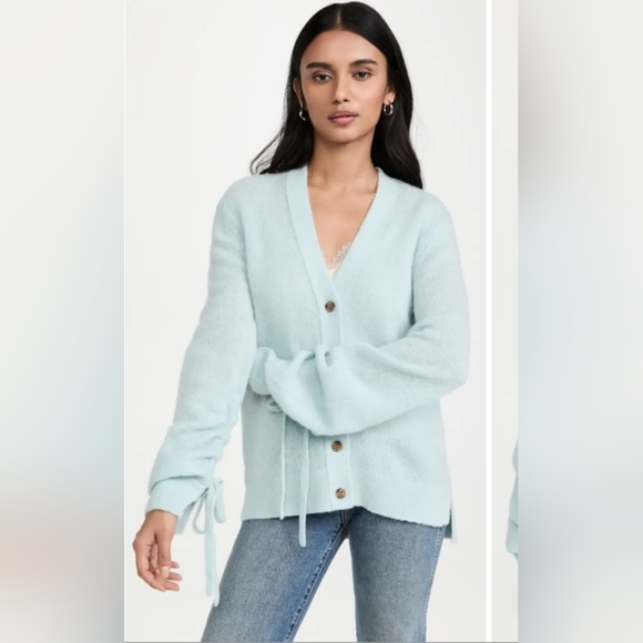 3.1 Phillip Lim Lofty Alpaca Blend Shirred Sleeve Cardigan In Ice Blue Women's M - Picture 1 of 13